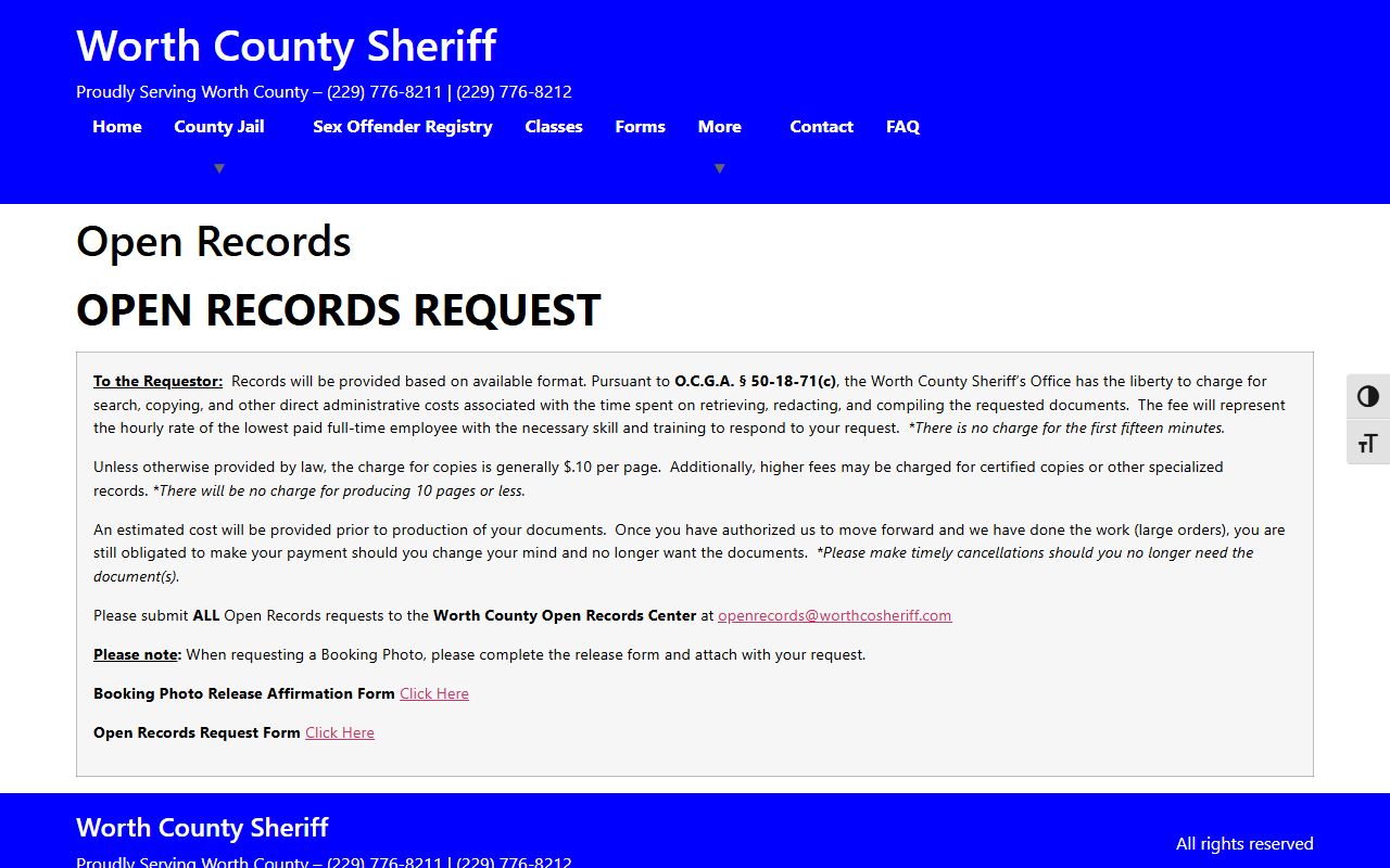 Worth County inmate records open records request page